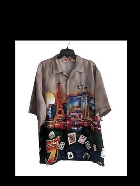Malibu Dreams Men’s  Las Vegas Casino Themed  SS Woven Button-Up Sz.XL